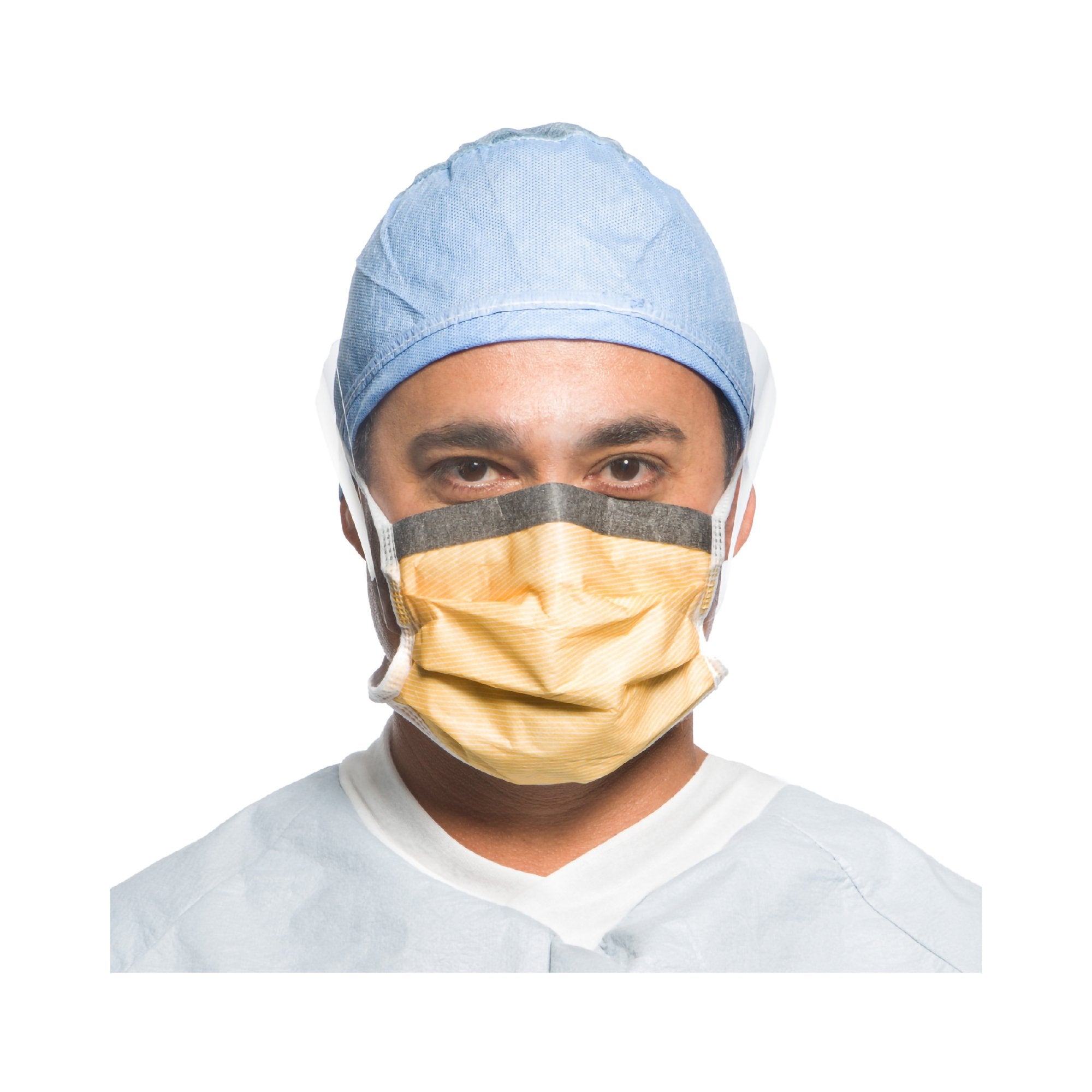 Surgical Mask with Eye Shield FluidShield Anti-fog Foam Pleated Tie Closure One Size Fits Most Orange NonSterile ASTM Level 3 Adult