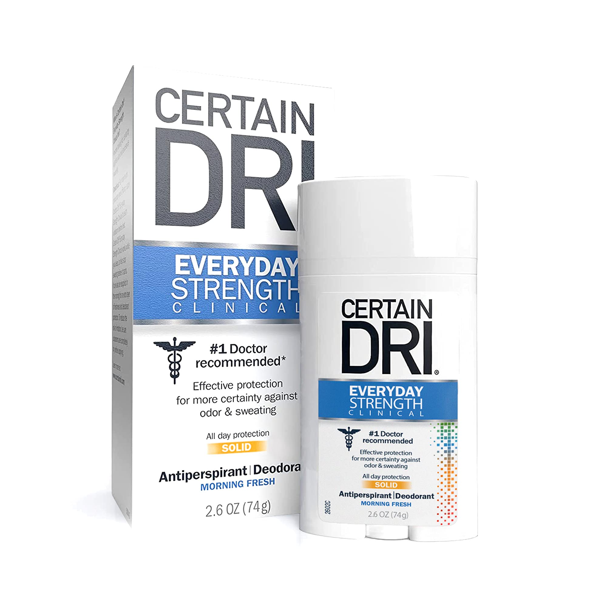 Certain Dri Everyday Strength Clinical Antiperspirant Solid Deodorant, Hyperhidrosis Treatment for Men & Women, Morning Fresh, 2.6oz, 1 Pack