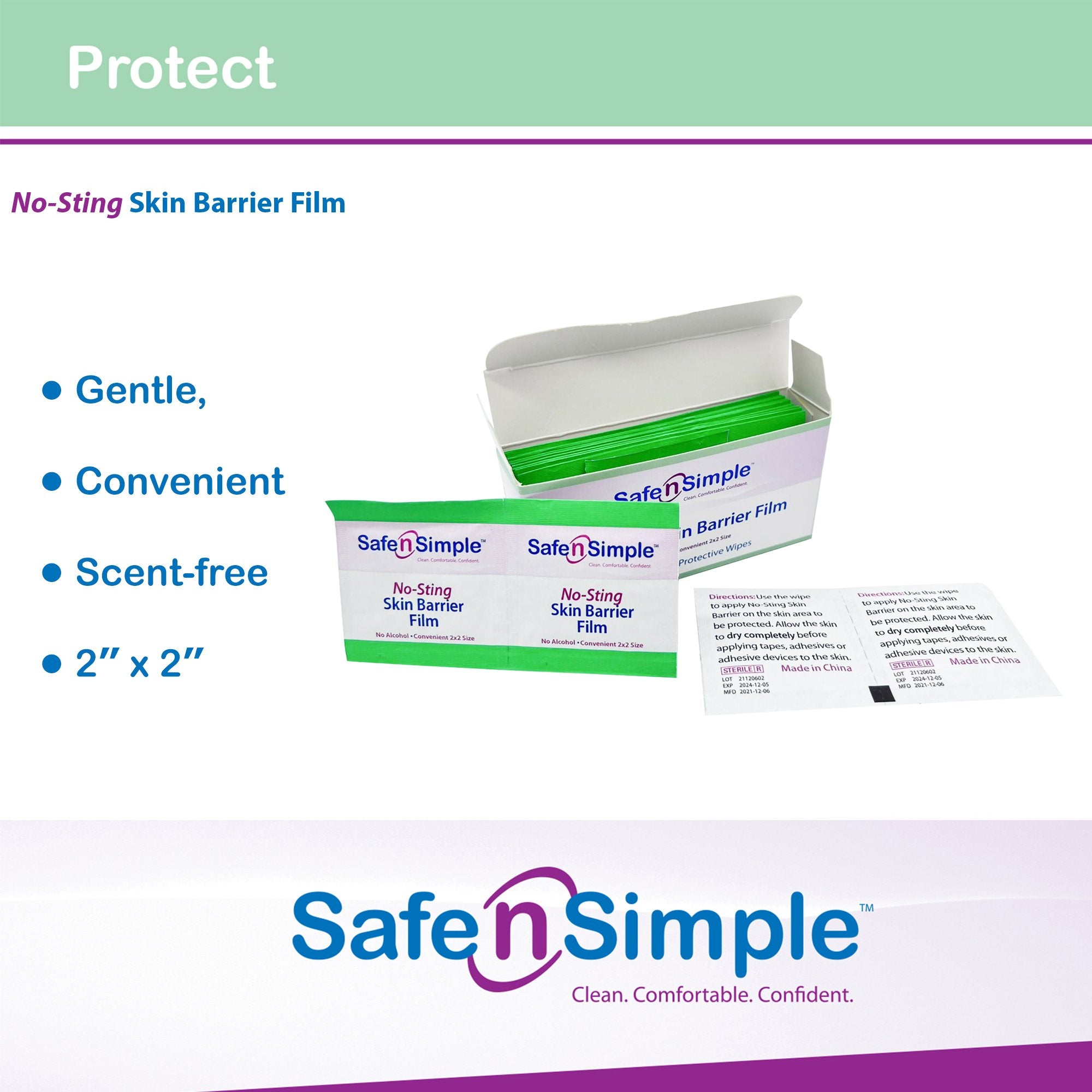 Skin Barrier Wipe Safe N Simple No-Sting 60% / 20% Strength Purified Water / Polyvinylpyrrolidone / Glycerin / Propylene Glycol Individual Packet Sterile