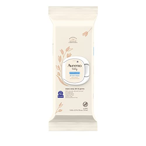 Aveeno Baby Sensitive All Over Wipes with Aloe & Natural Oat Extract for Face, Bottom, Hands & Body, pH-Balanced, Hypoallergenic, Fragrance-, Phenoxyethanol- & Alcohol-Free, 64 ct