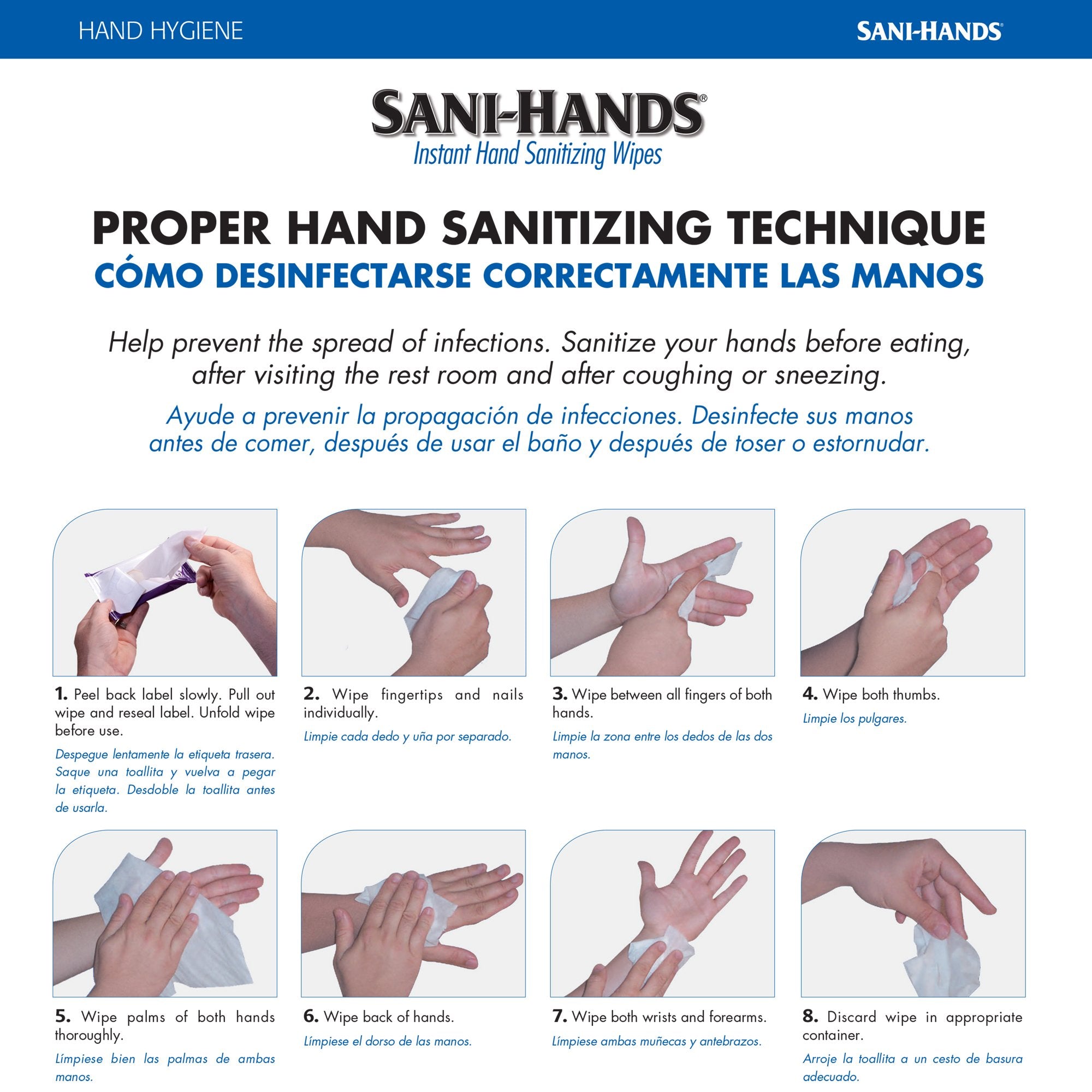 Hand Sanitizing Wipe Sani-Hands 20 Count Ethyl Alcohol Wipe Soft Pack