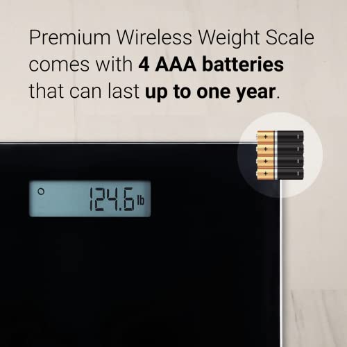 A&D Medical Premium Wireless Bluetooth Enabled Bathroom Weight Scale, 4 Precision Sensors, Large LCD Display, Medically Accurate Readings, 204kg (450lbs) Capacity, Black