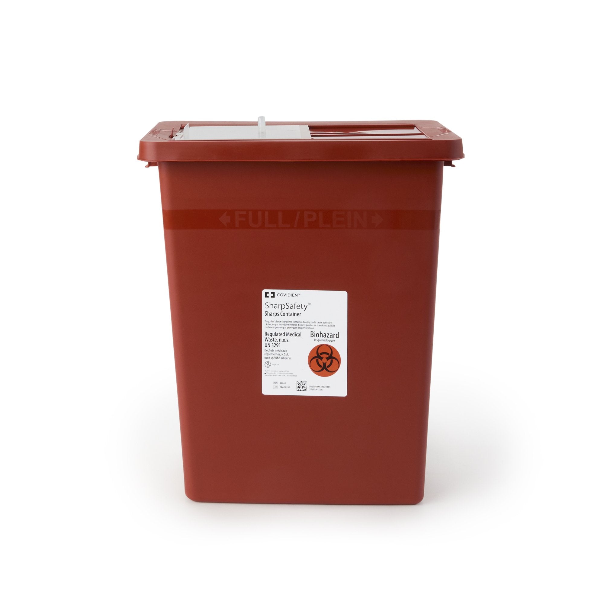 Sharps Container SharpSafety Red Base 17-3/4 H X 11 W X 15-1/2 D Inch Vertical Entry 8 Gallon