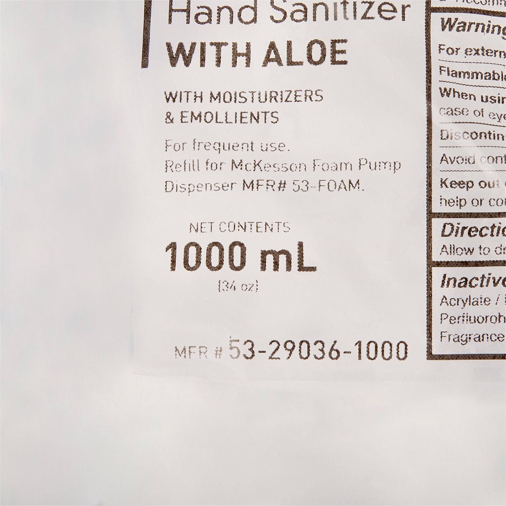 Hand Sanitizer with Aloe McKesson 1,000 mL Ethyl Alcohol Foaming Dispenser Refill Bag