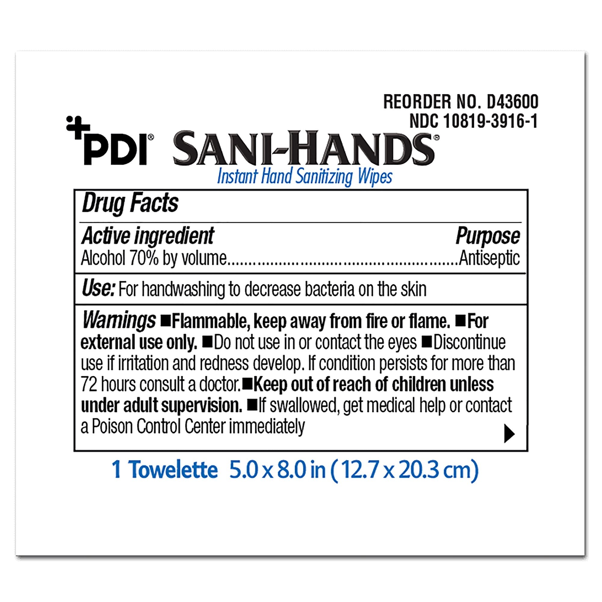 Hand Sanitizing Wipe Sani-Hands 100 Count Ethyl Alcohol Wipe Individual Packet