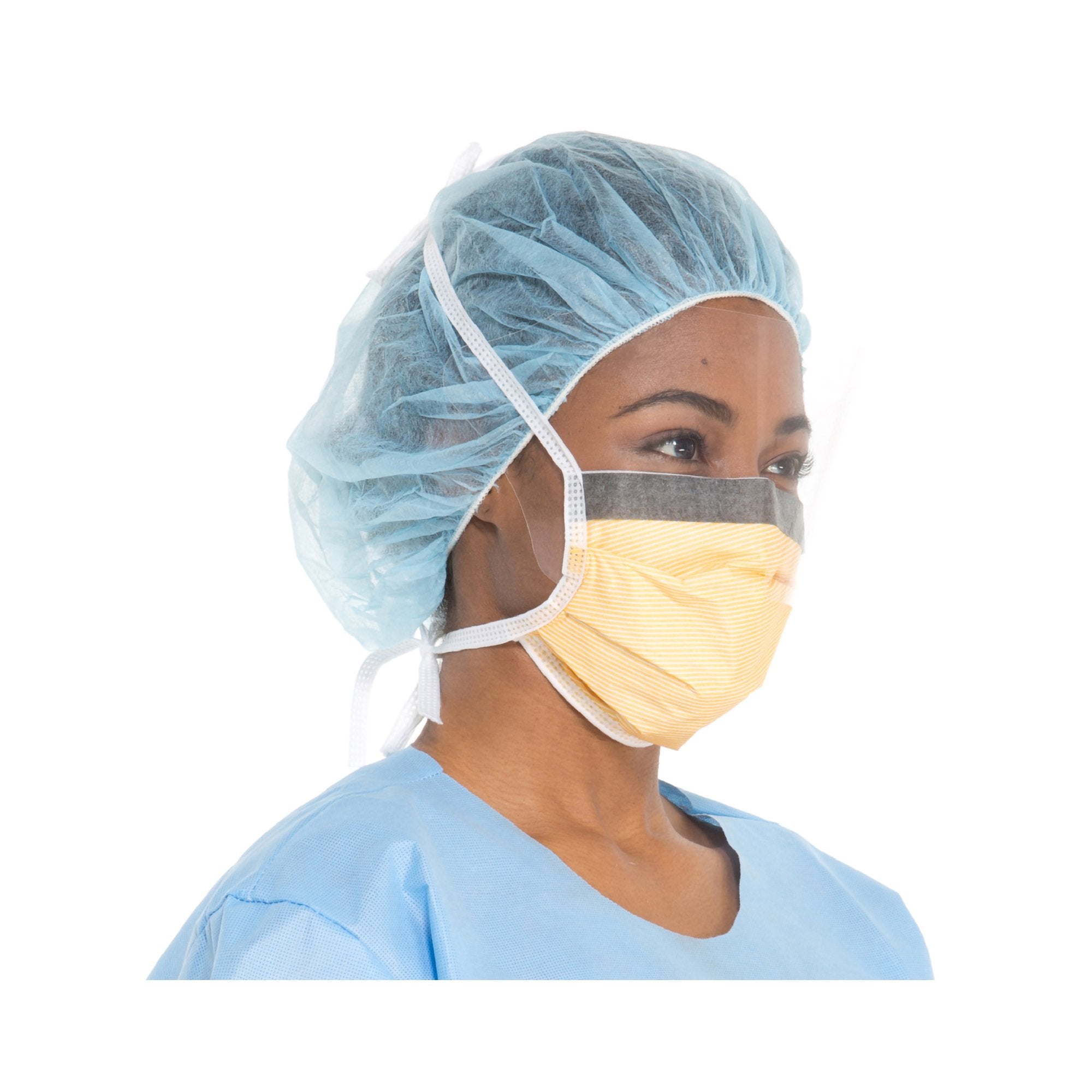 Surgical Mask with Eye Shield FluidShield Anti-fog Foam Pleated Tie Closure One Size Fits Most Orange NonSterile ASTM Level 3 Adult