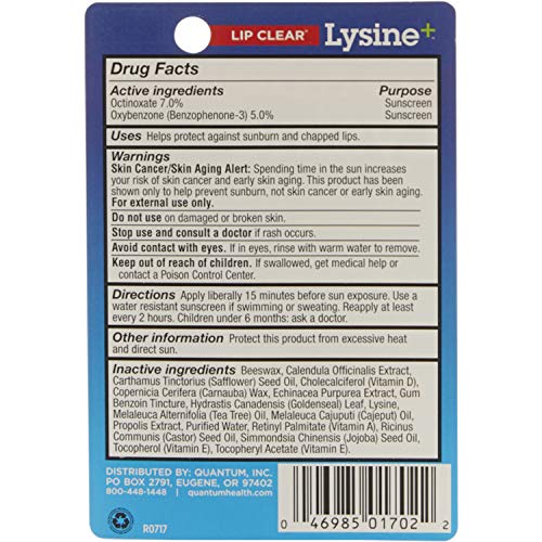 Quantum Lysine Plus Lip Clear Coldstick for Cold Sore Treatment, 5 Gram