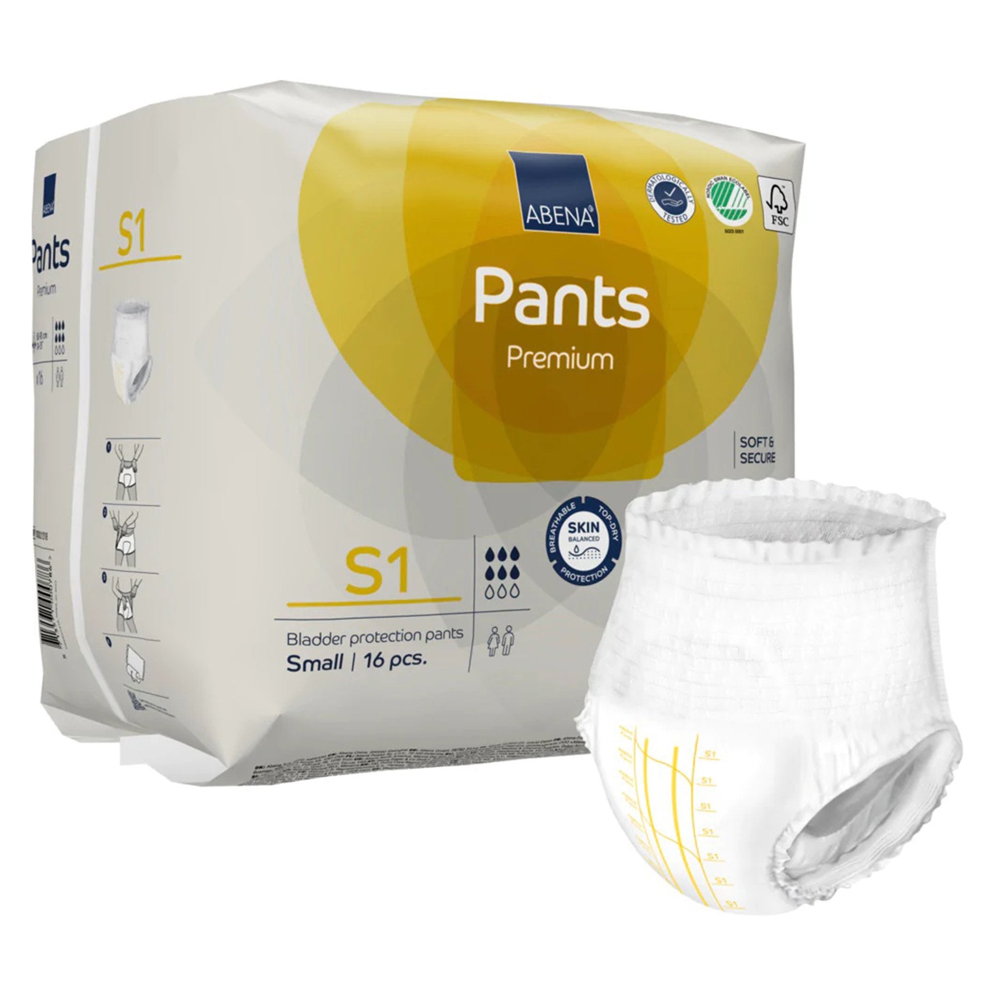 Unisex Adult Absorbent Underwear Abena Premium Pants S2 Pull On with Tear Away Seams Small Disposable Moderate Absorbency
