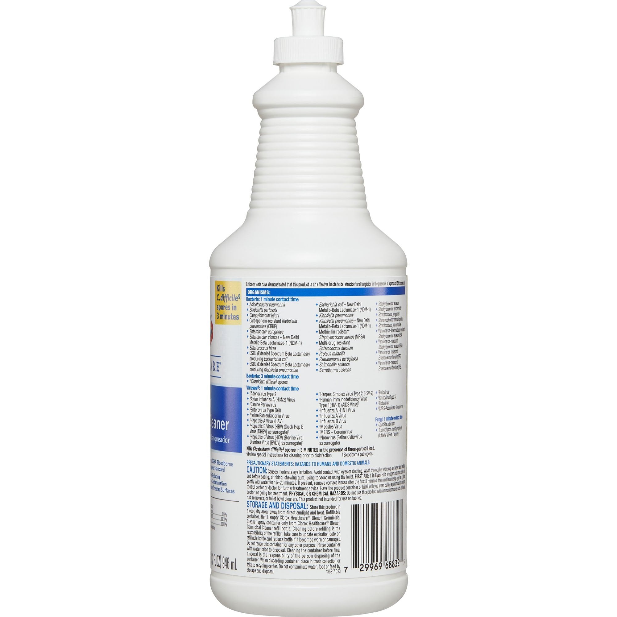 Clorox Healthcare Bleach Germicidal Surface Disinfectant Cleaner Manual Squeeze Liquid 32 oz. Bottle Fruity Floral Bleach Scent NonSterile