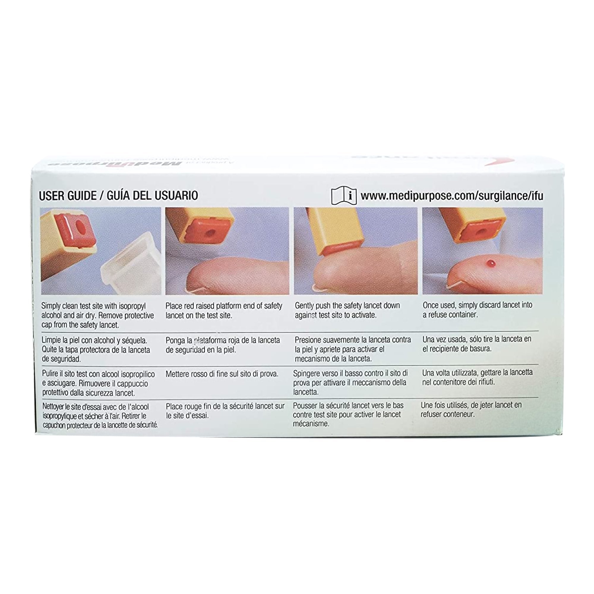 Safety Lancet Surgilance 18 Gauge Retractable Push Button Activation Finger
