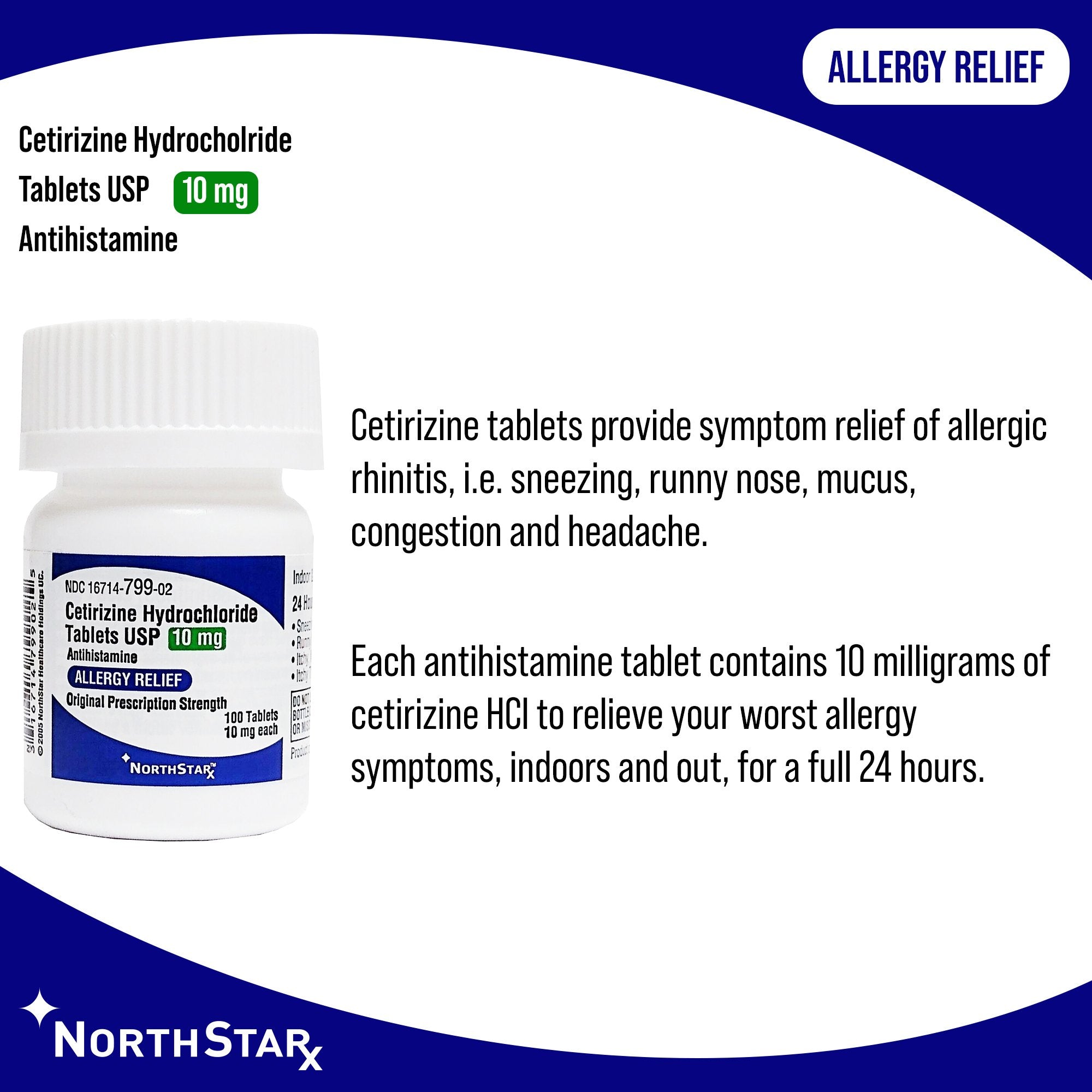 NorthStar Cetirizine HCl 10 mg Tablet Bottle 100 Tablets