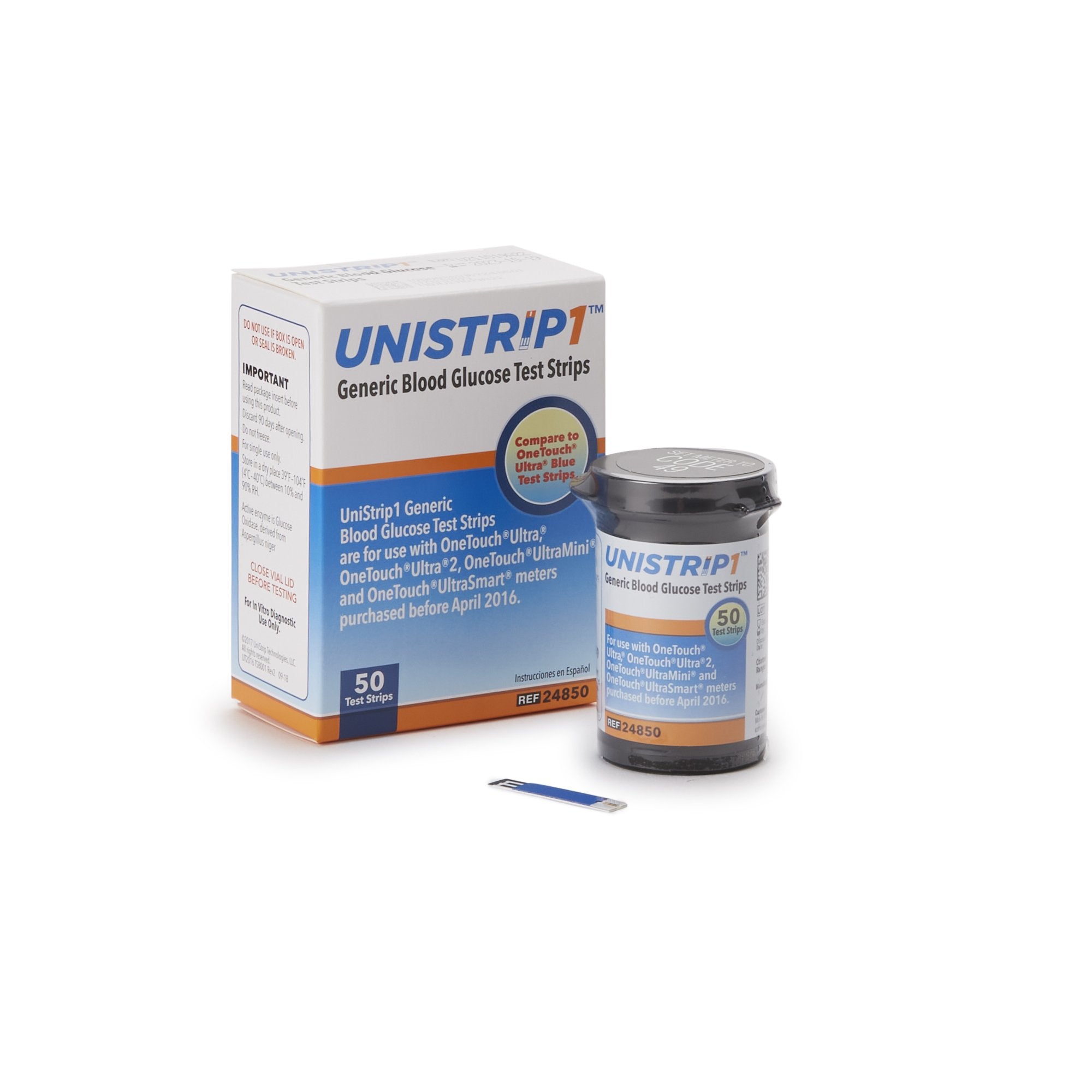 Blood Glucose Test Strips Unistrip 50 Strips per Pack