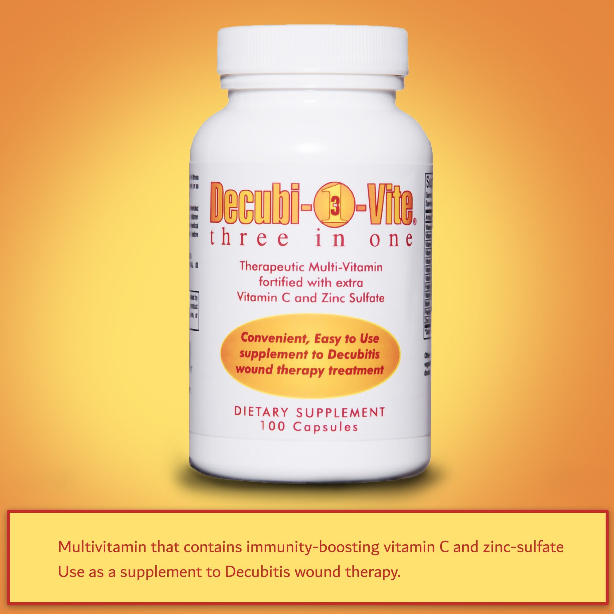 Multivitamin Supplement Decubivite Three In One Vitamin / Minerals 500 mg Strength Capsule 100 per Bottle