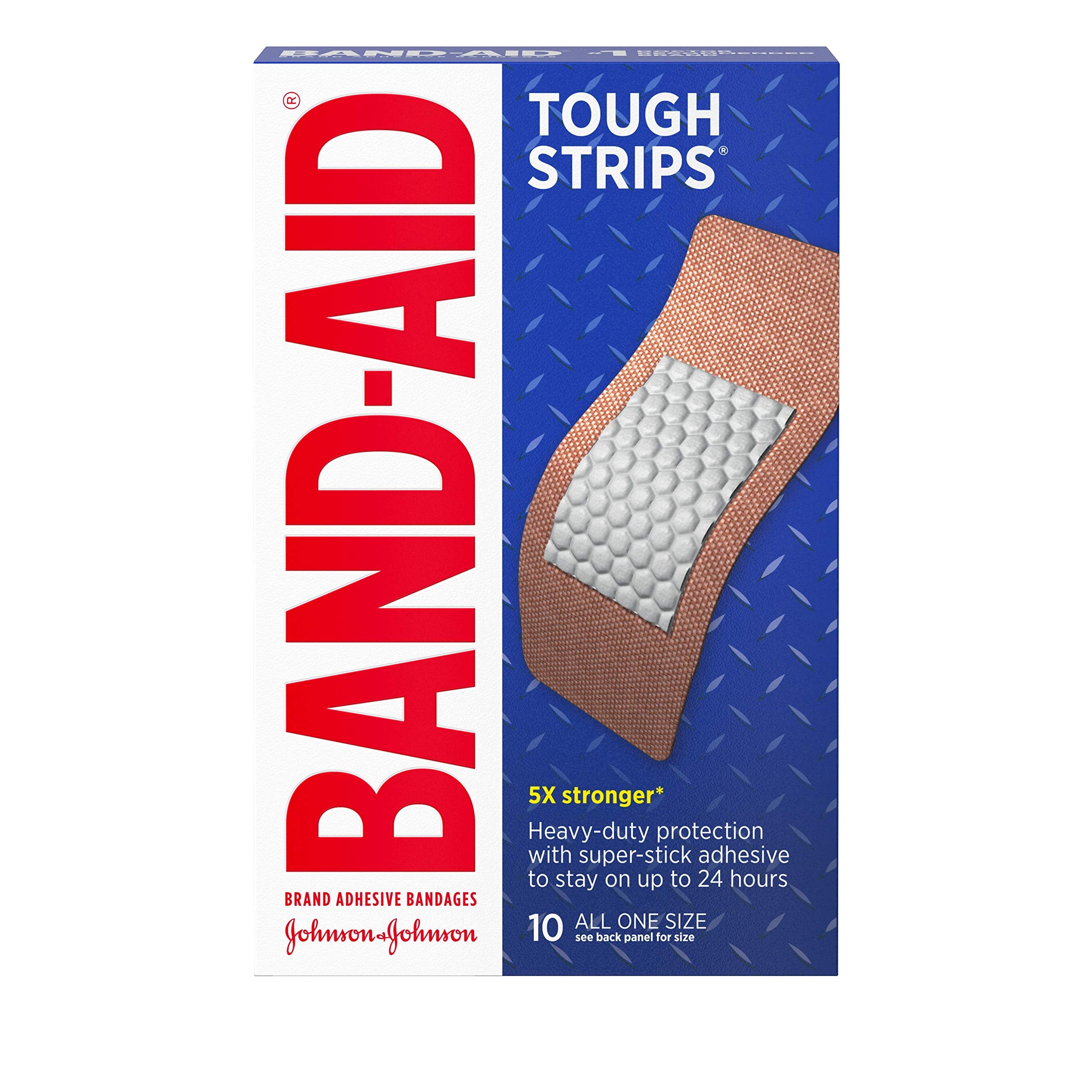 Band-Aid Brand Tough Strips Adhesive Bandages for Wound Care, Durable Protection for Minor Cuts and Scrapes, Extra Large Size, 10 ct
