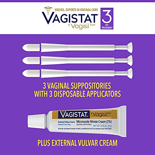 Vagistat 3 Day Yeast Infection Treatment for Women, Helps Relieve External Itching and Irritation - Contains 2% External Miconazole Nitrate Cream & 3 Disposable Suppositories & Applicators, by Vagisil