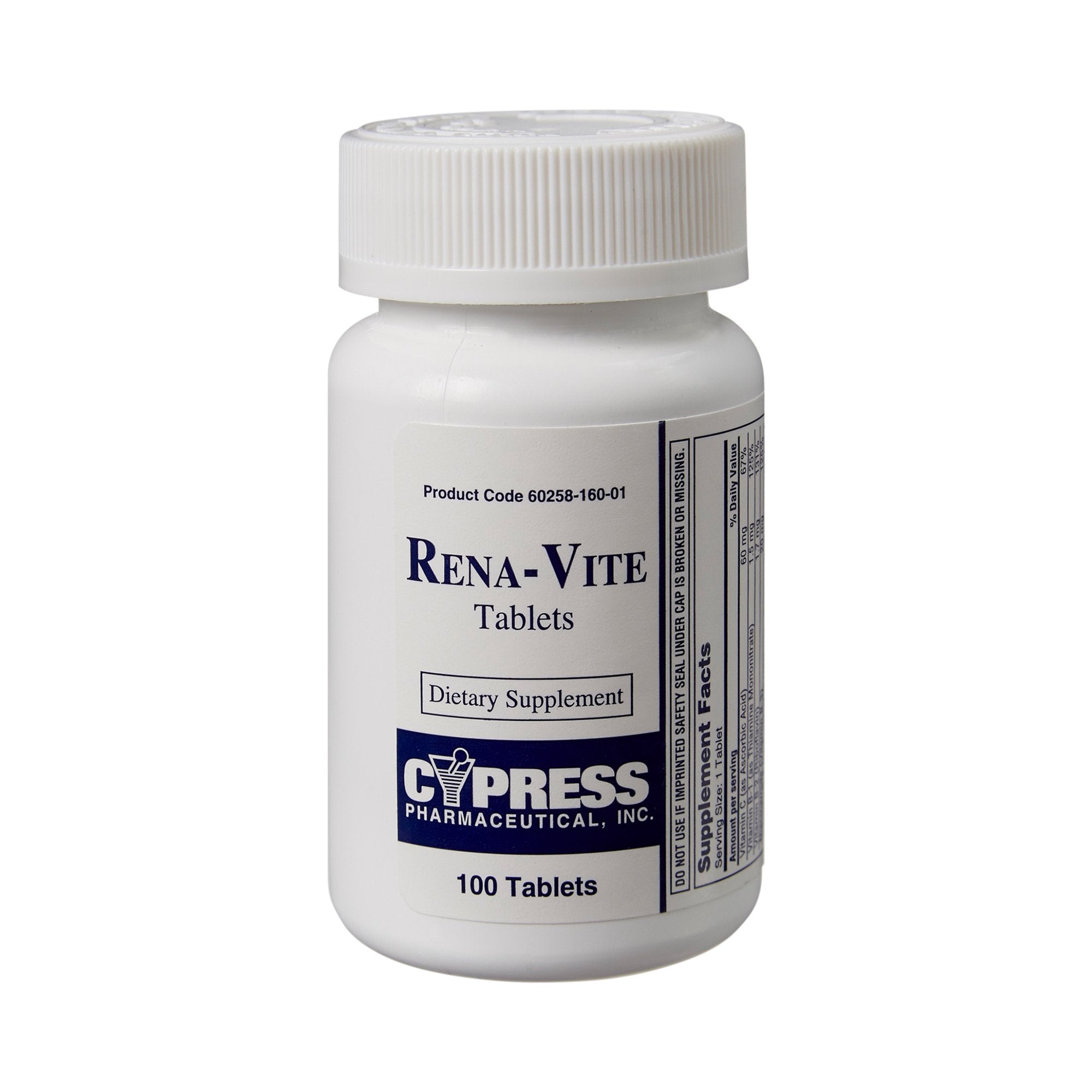 Multivitamin Supplement Rena-Vite Folic Acid / Vitamin B 0.8 mg Strength Tablet 100 per Bottle