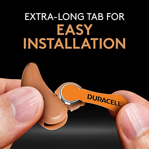 Duracell Hearing Aid Batteries Orange Size 13, 16 Count Pack, 13A Size Hearing Aid Battery with Long-lasting Power, Extra-Long EasyTab Install for Hearing Aid Devices