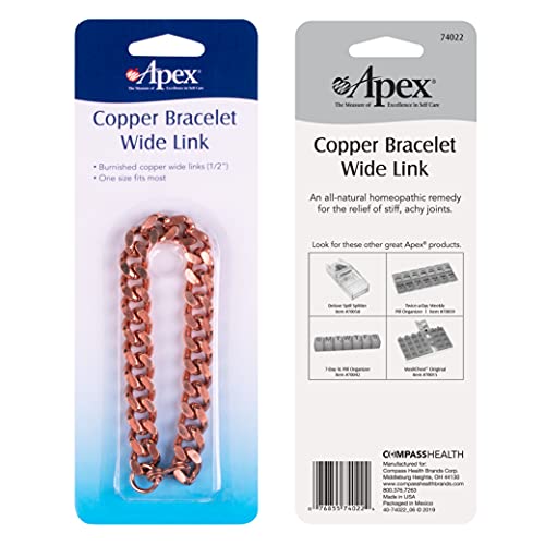 Apex Copper Bracelet Wide Link Size 9", Burnished Copper, Folk Remedy Used for Easing Joint Pain & Stiffness Due to Rheumatism and Arthritis, One Size Fits All
