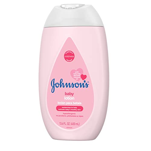 Johnson's Moisturizing Mild Pink Baby Lotion with Coconut Oil for Delicate Baby Skin, Paraben-, Phthalate- & Dye-Free, Hypoallergenic & Dermatologist-Tested, Baby Skin Care, 13.6 Fl. Oz