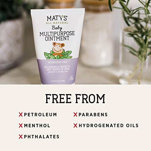 Maty's All Natural Multipurpose Baby Ointment for Diaper Rash, Cradle Cap, Dry Skin, Chapped Lips and More - Petroleum & Fragrance Free - Made with Coconut & Jojoba Oils - 3.75 oz