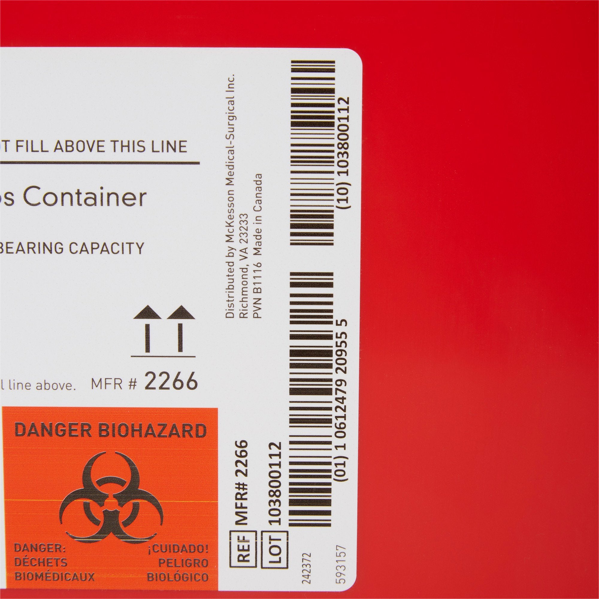 Sharps Container McKesson Prevent Red Base 13-1/2 H X 17-3/10 W X 13 L Inch Vertical Entry 8 Gallon
