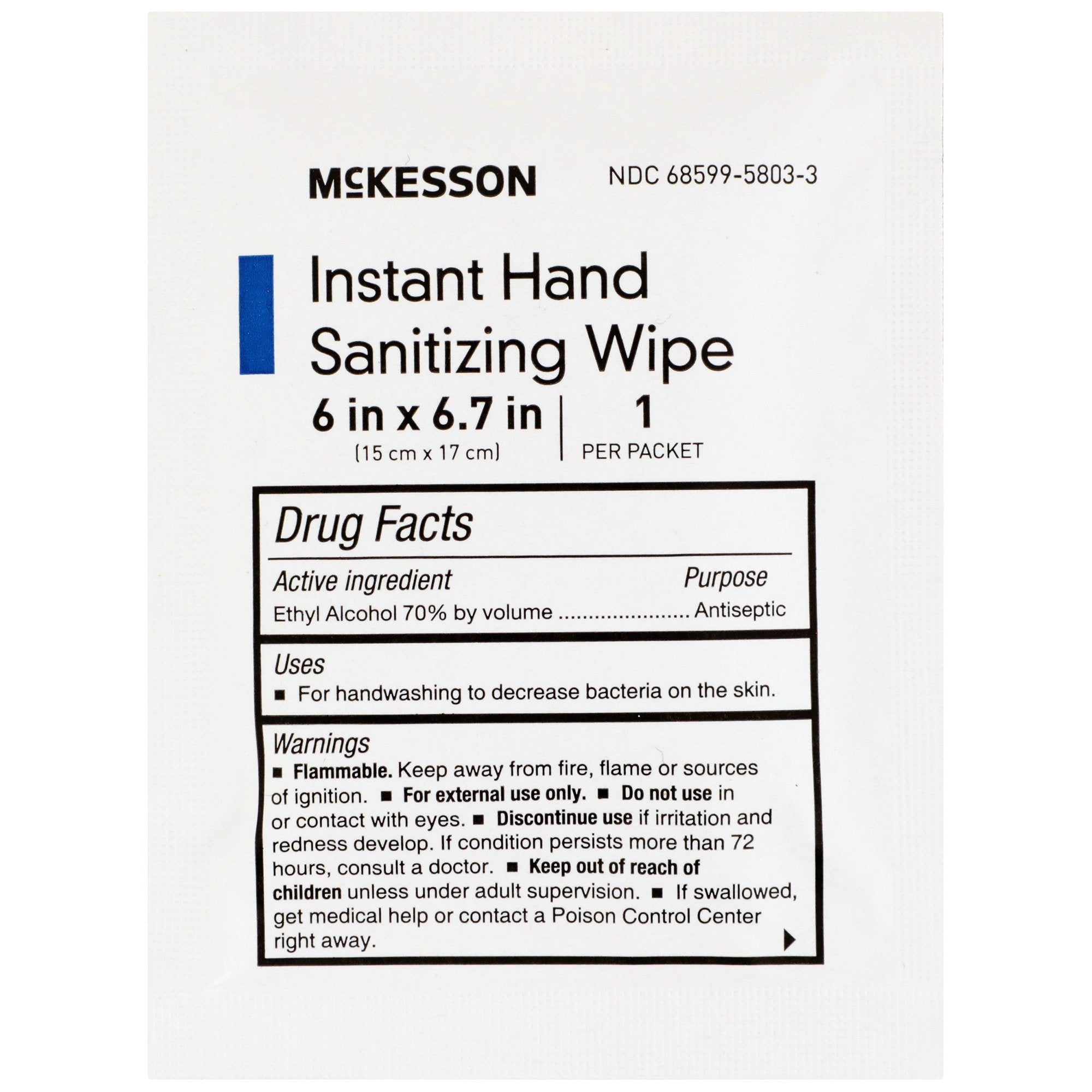 Hand Sanitizing Wipe McKesson 100 Count Ethyl Alcohol Wipe Individual Packet