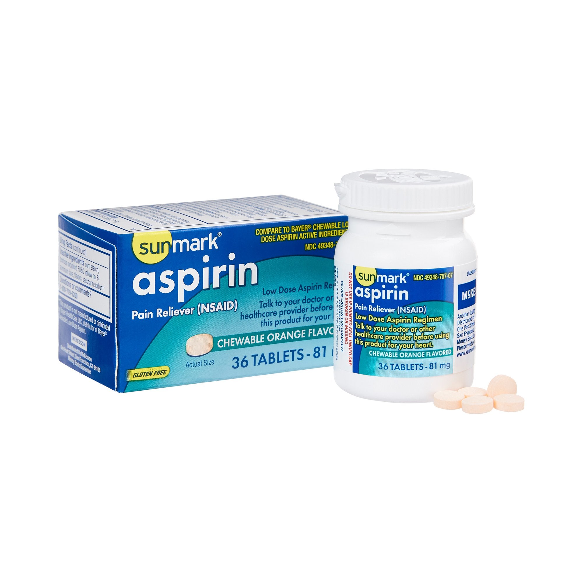 Pain Relief sunmark 81 mg Strength Aspirin Chewable Tablet 36 per Box