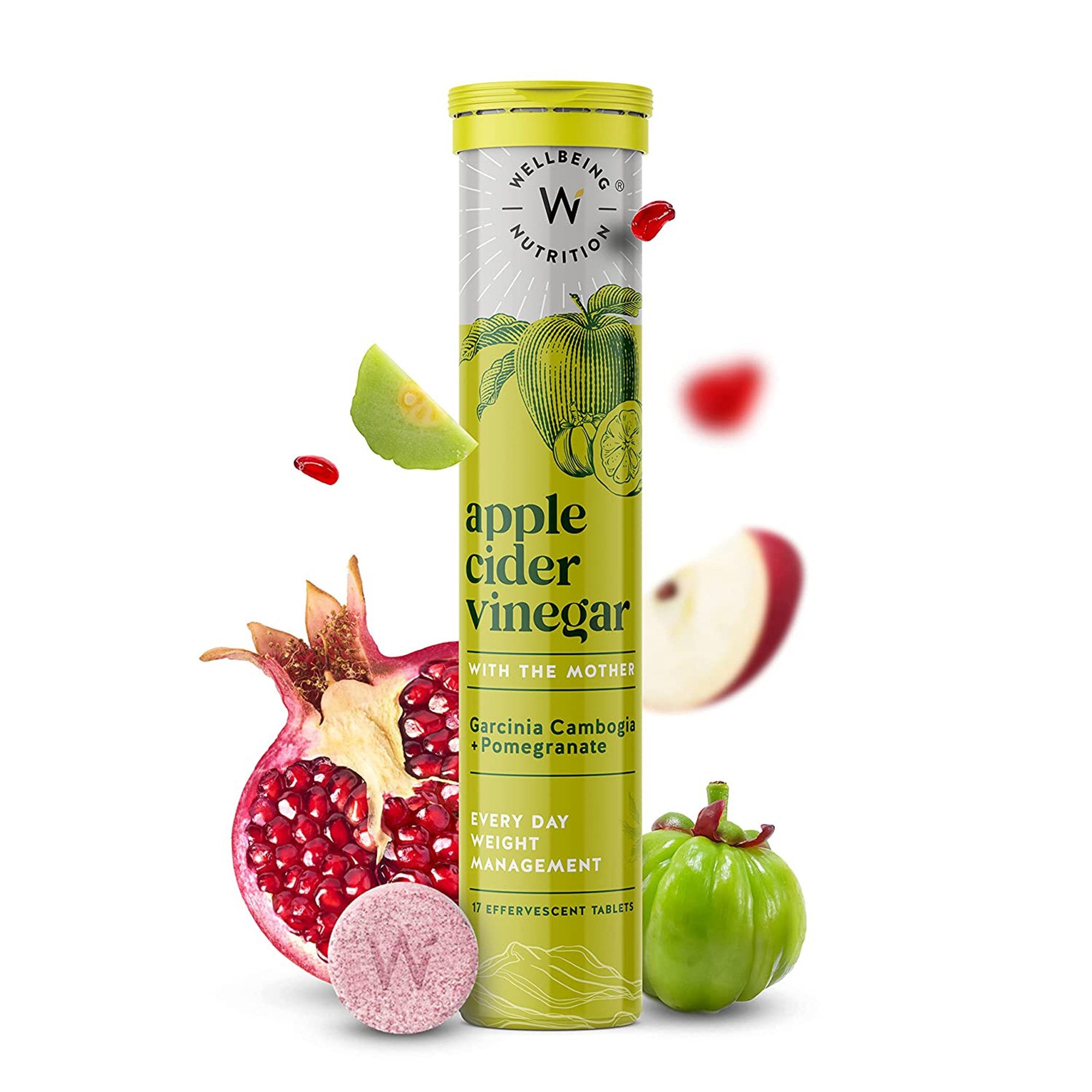 Vitamin Supplement Wellbeing Nutrition Apple Cider Vinegar (ACV) / Garcinia 500 mg - 500 mg Effervescent Tablet 17 Per Tube Apple Flavor