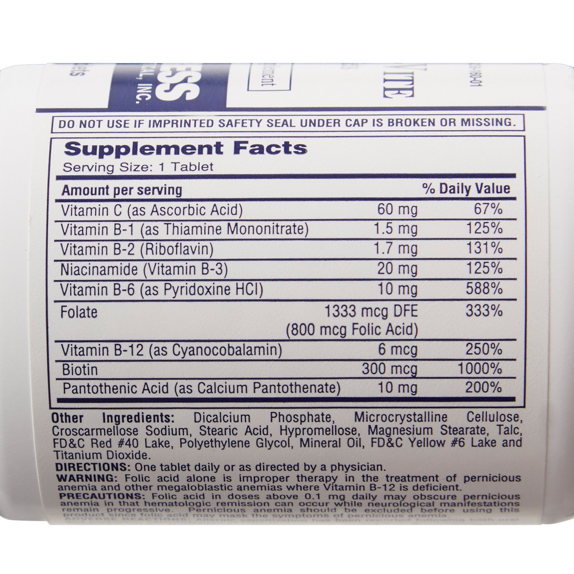 Multivitamin Supplement Rena-Vite Folic Acid / Vitamin B 0.8 mg Strength Tablet 100 per Bottle