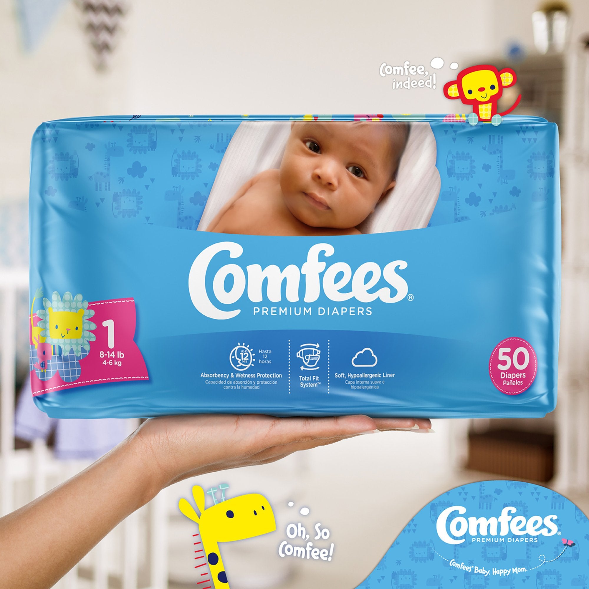 Unisex Baby Diaper Comfees Size 1 Disposable Moderate Absorbency