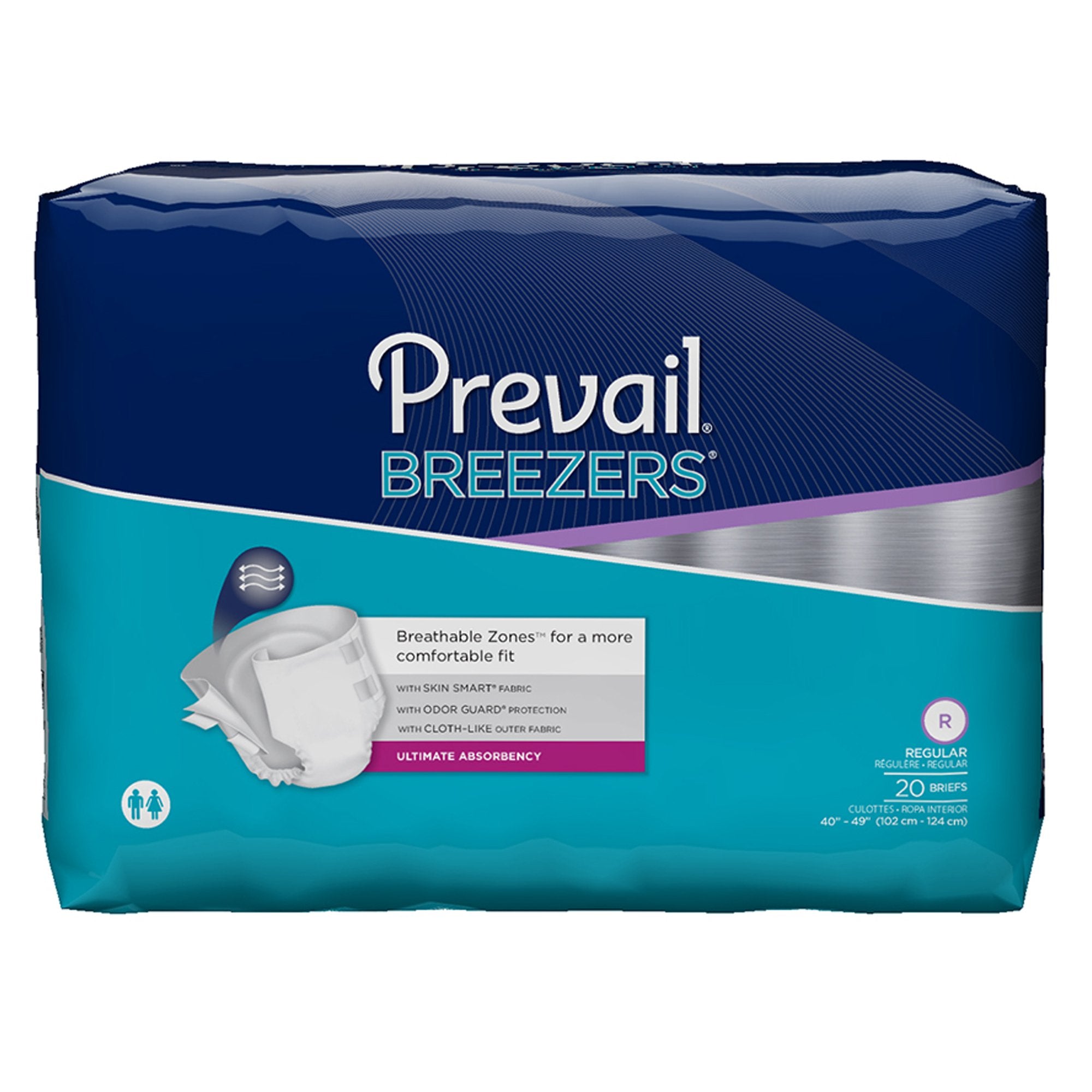 Unisex Adult Incontinence Brief Prevail Breezers Regular Disposable Heavy Absorbency
