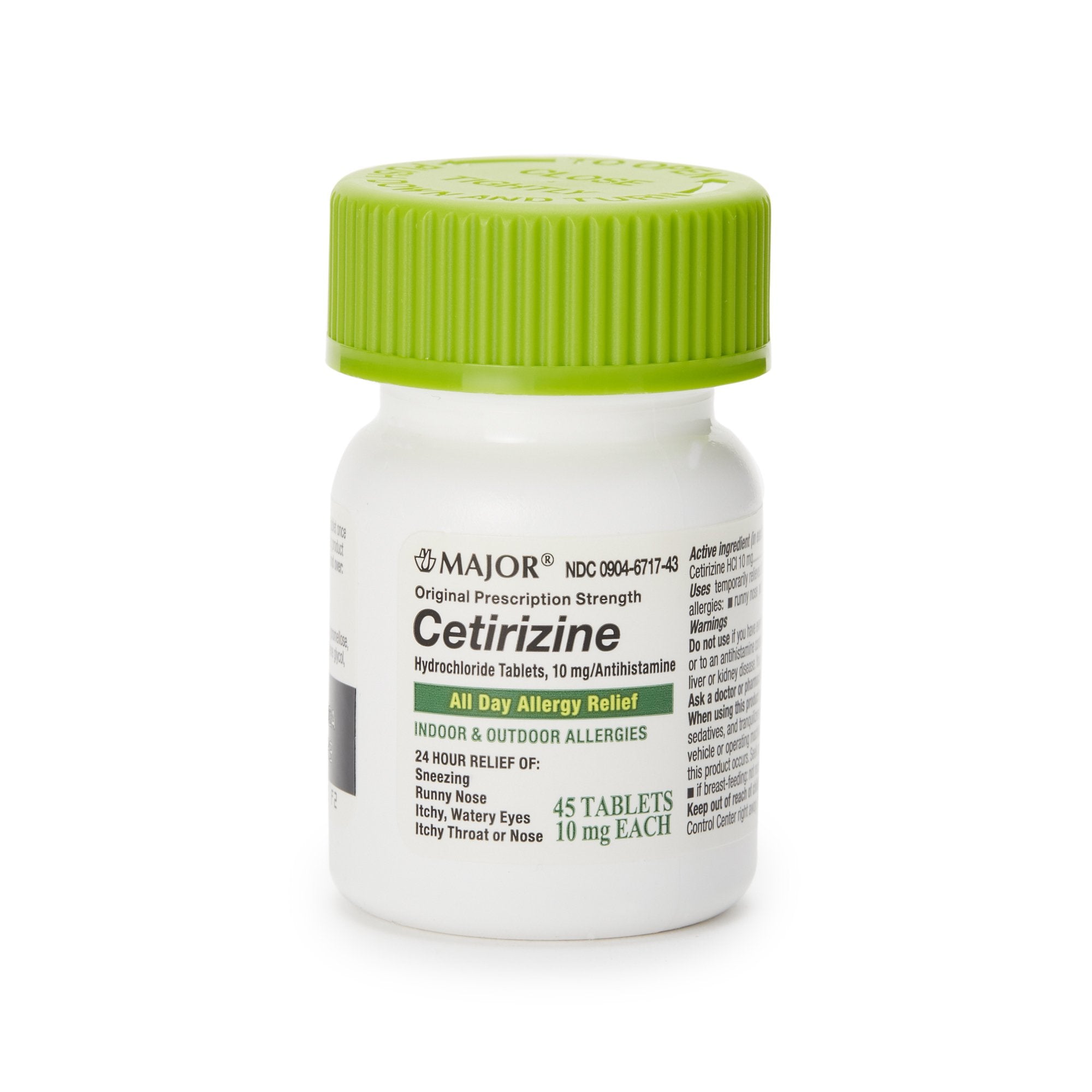 Major Cetirizine HCl 10 mg Tablet Bottle 45 Tablets