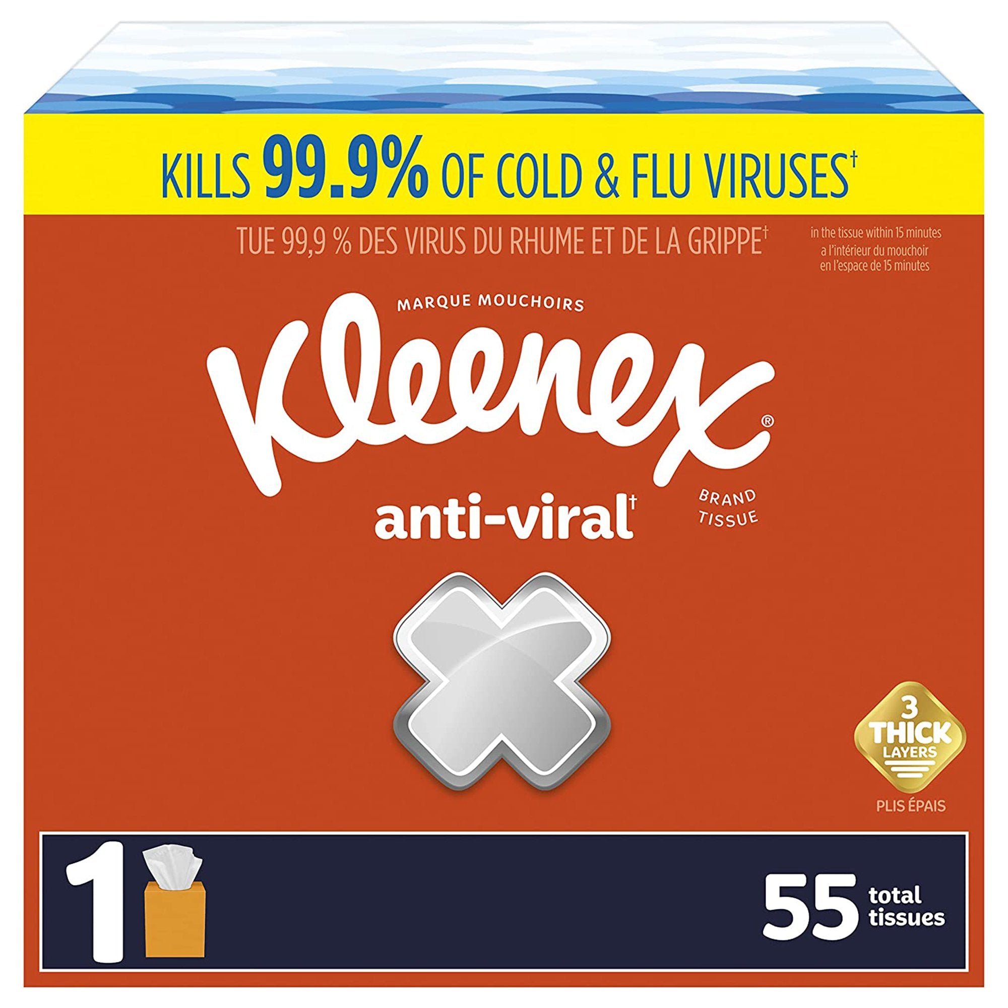 Kleenex Anti-Viral Facial Tissue White 8-1/5 X 8-1/5 Inch 55 Count