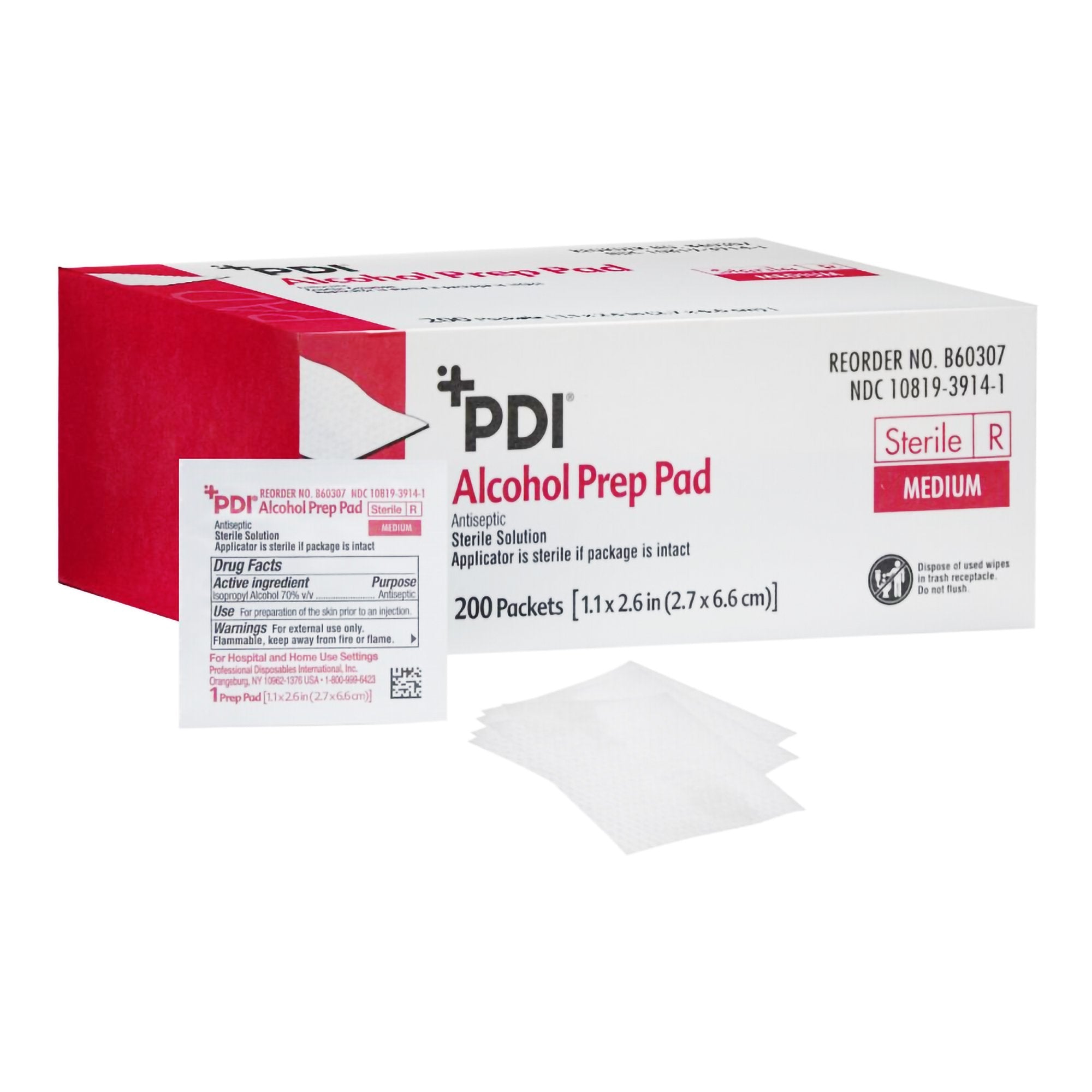 Alcohol Prep Pad PDI 70% Strength Isopropyl Alcohol Individual Packet Medium Sterile