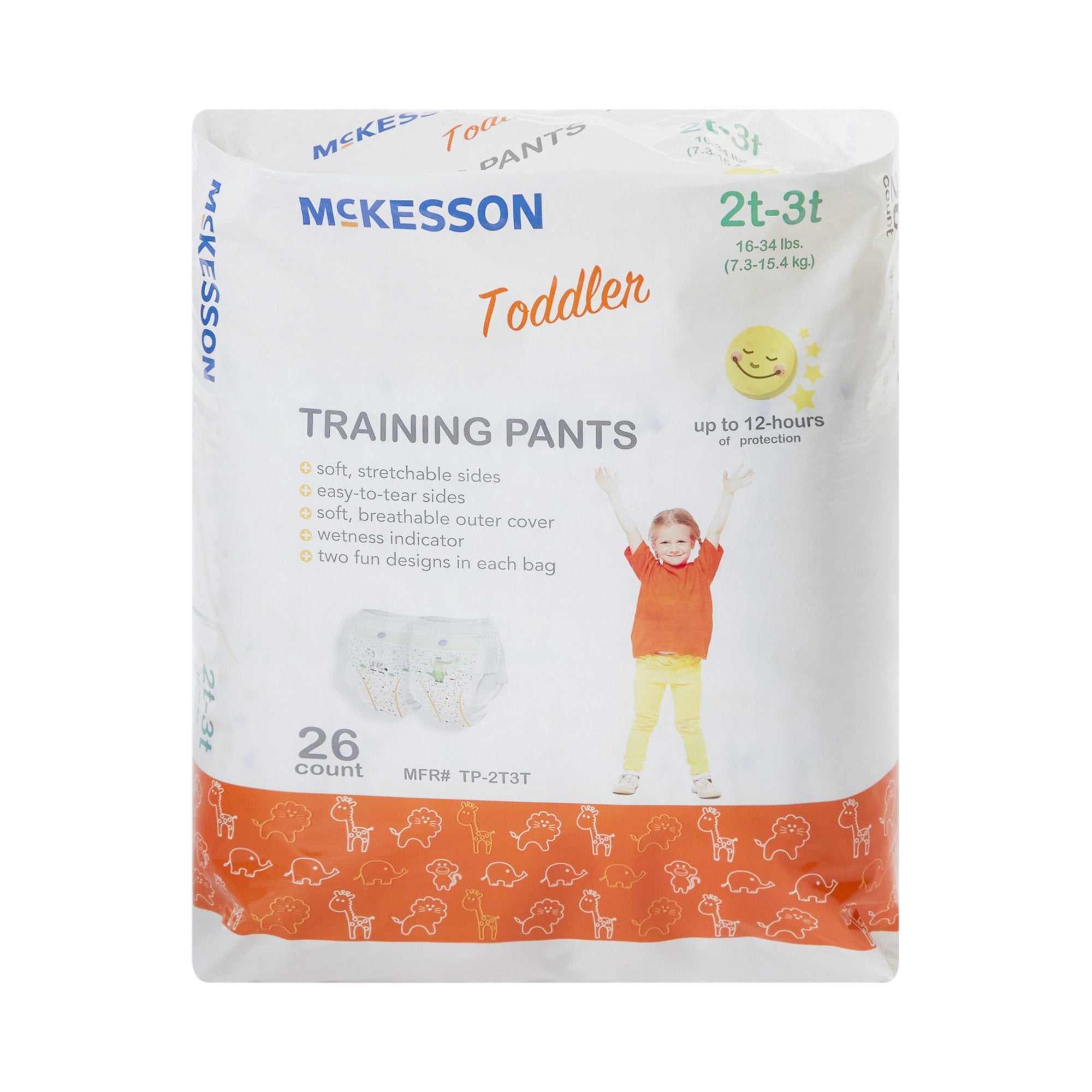 Unisex Toddler Training Pants McKesson Pull On with Tear Away Seams Size 2T to 3T Disposable Heavy Absorbency