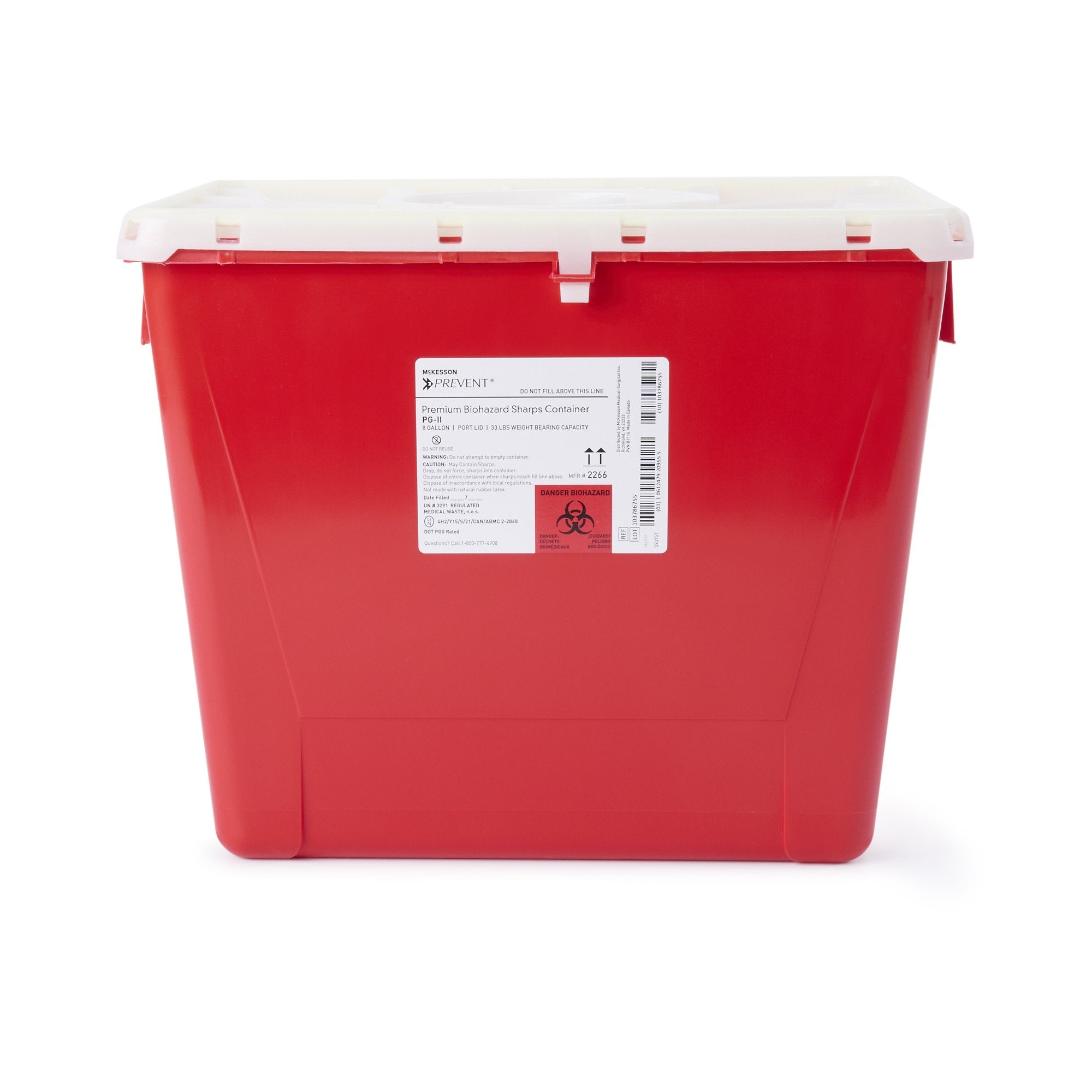 Sharps Container McKesson Prevent Red Base 13-1/2 H X 17-3/10 W X 13 L Inch Vertical Entry 8 Gallon