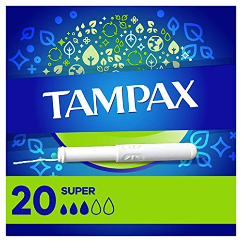 Tampax Tampons, Super Absorbency, Cardboard Applicator, Leakgaurd Skirt, Unscented, 20 Count x 4 Packs (80 Count total)