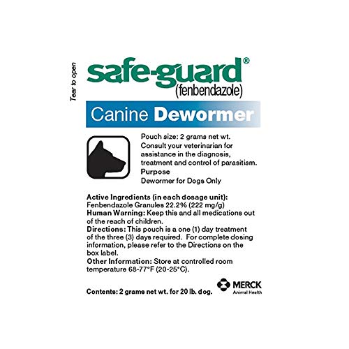 SAFE-GUARD (fenbendazole) Canine Dewormer for Dogs, 2gm pouch (ea. pouch treats 20lbs.), Blue, 0.07 Ounce (Pack of 3) (033576/001-033576)