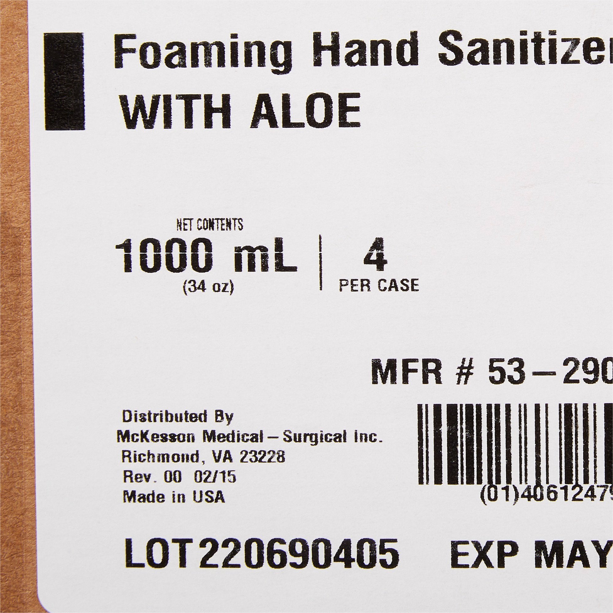 Hand Sanitizer with Aloe McKesson 1,000 mL Ethyl Alcohol Foaming Dispenser Refill Bag