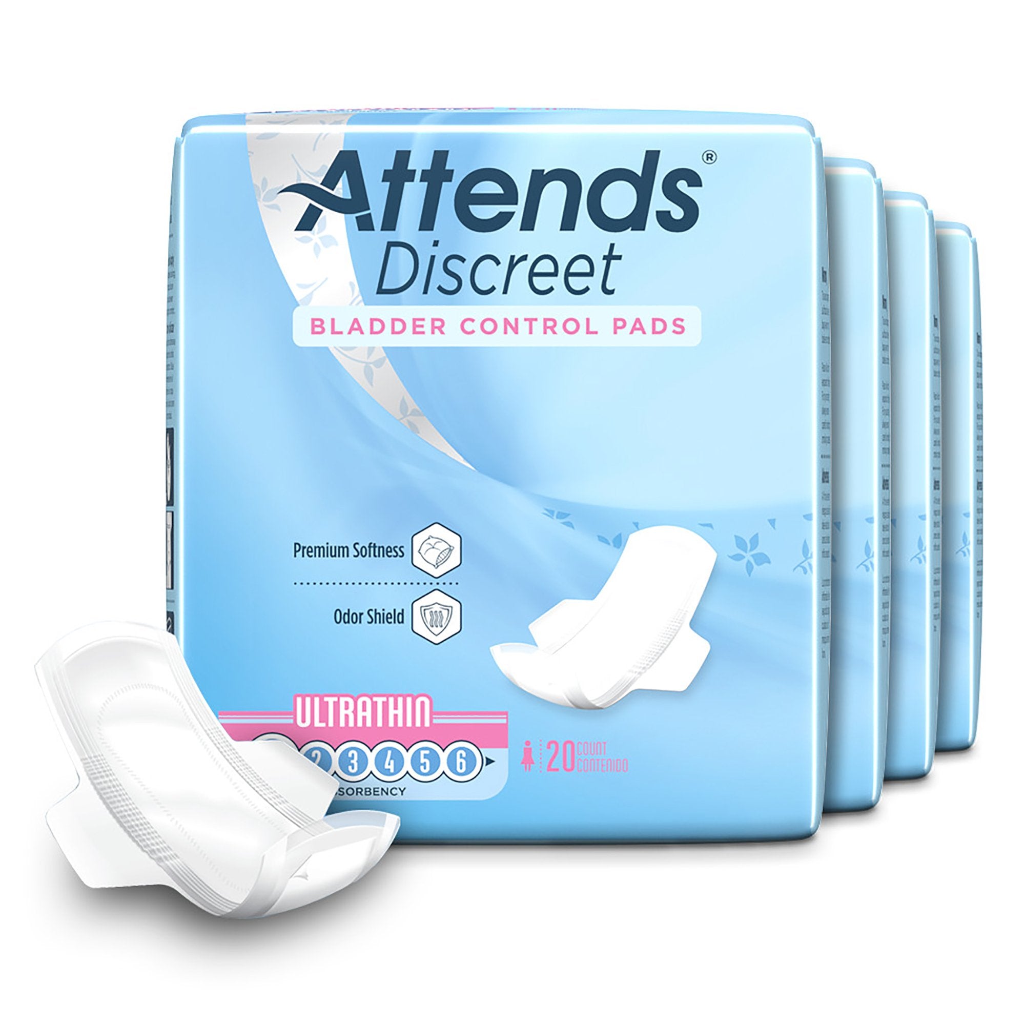 Bladder Control Pad Attends Discreet Ultra Thin 9 Inch Length Light Absorbency Polymer Core One Size Fits Most