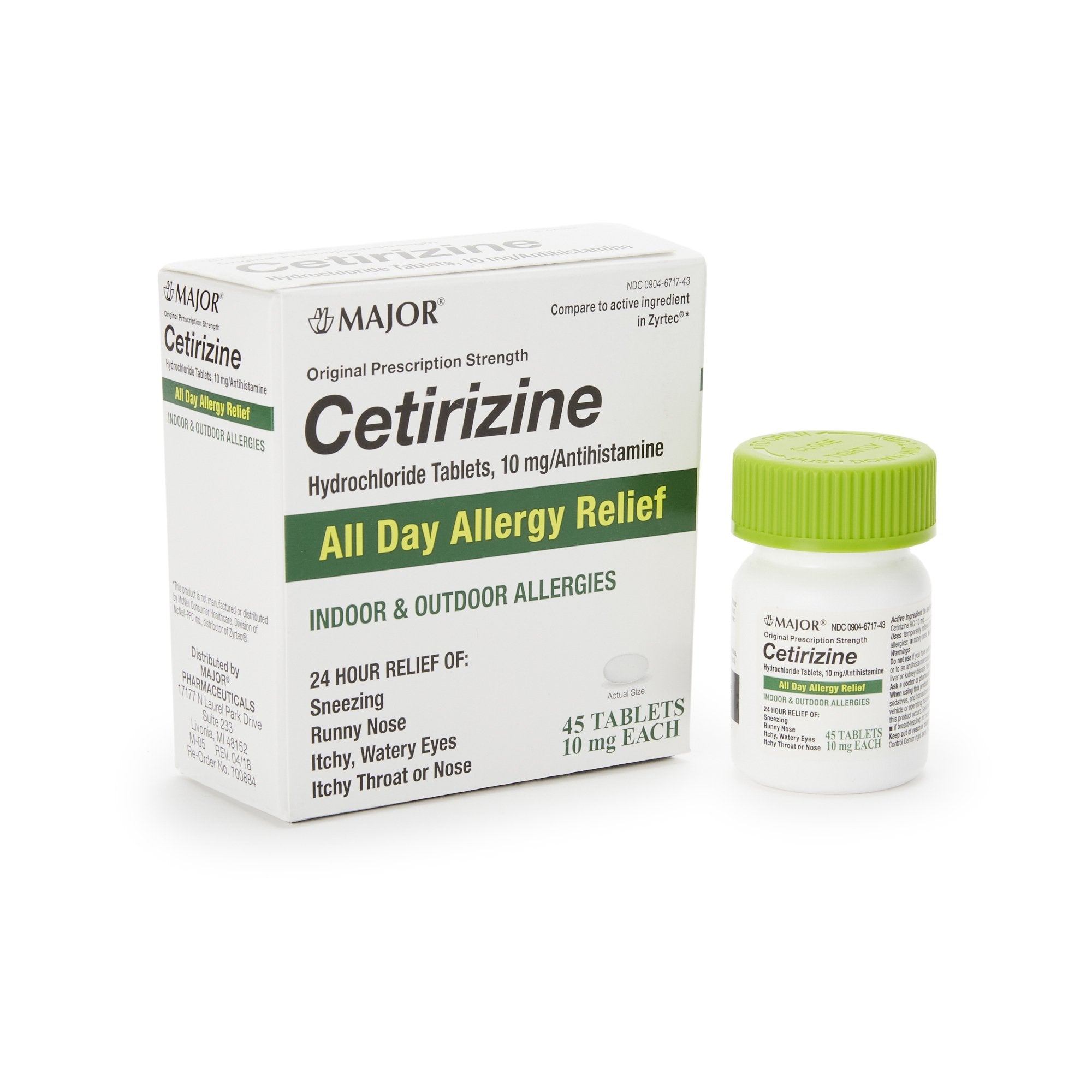 Major Cetirizine HCl 10 mg Tablet Bottle 45 Tablets
