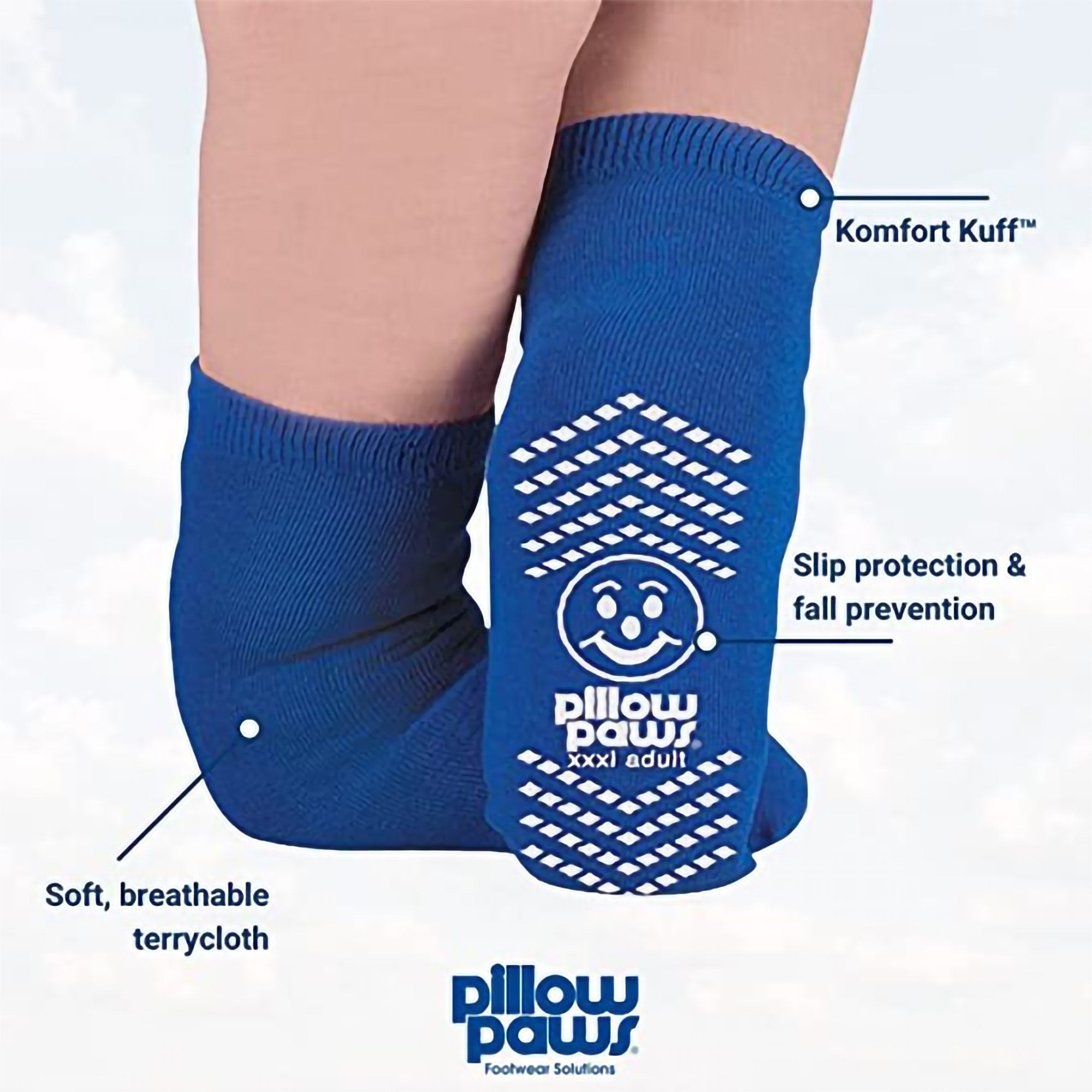 Slipper Socks Pillow Paws Bariatric 3X-Large Royal Blue Ankle High