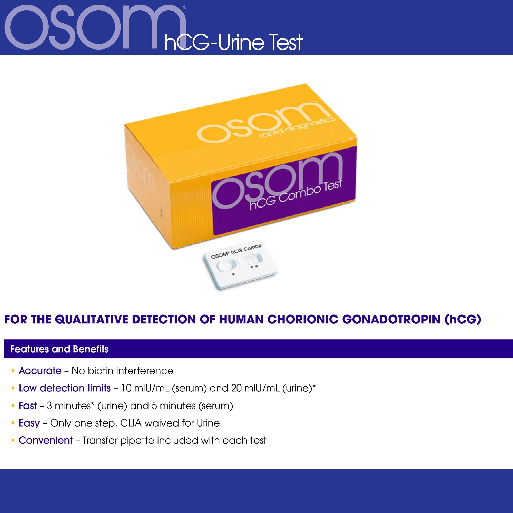 Fertility Test Kit OSOM hCG Combo Fertility Test hCG Pregnancy Test Serum / Urine Sample 25 Tests CLIA Waived