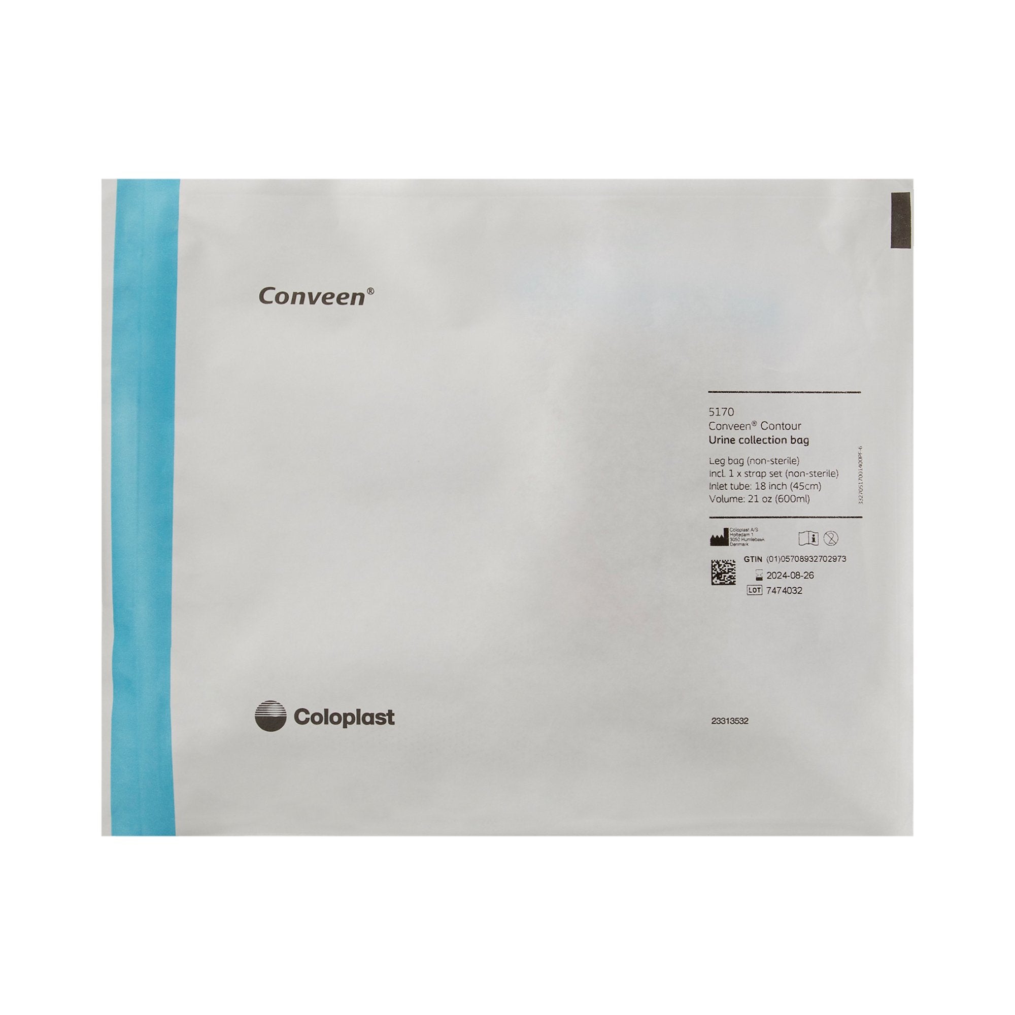 Urinary Leg Bag Conveen Security+ Anti-Reflux Valve Sterile 600 mL Polyethylene / Flocked