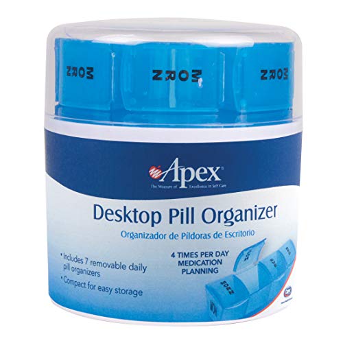 Apex Pill Container Desktop Pill Organizer A Compact Pill Planner with 4 Times a Day Pill Removable Compartments Assorted Colors, White and Blue, 1 Count
