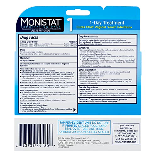 MONISTAT 1-Dose Yeast Infection Treatment For Women, 1 Ovule Insert & External Itch Cream