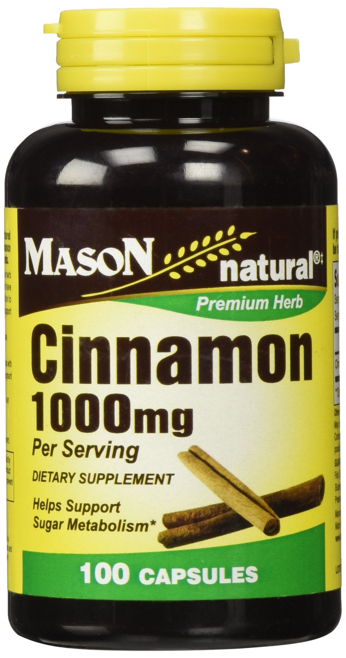 Cinnamon 1000 mg Natural Dietary Supplement Capsules by Mason 100 Ea