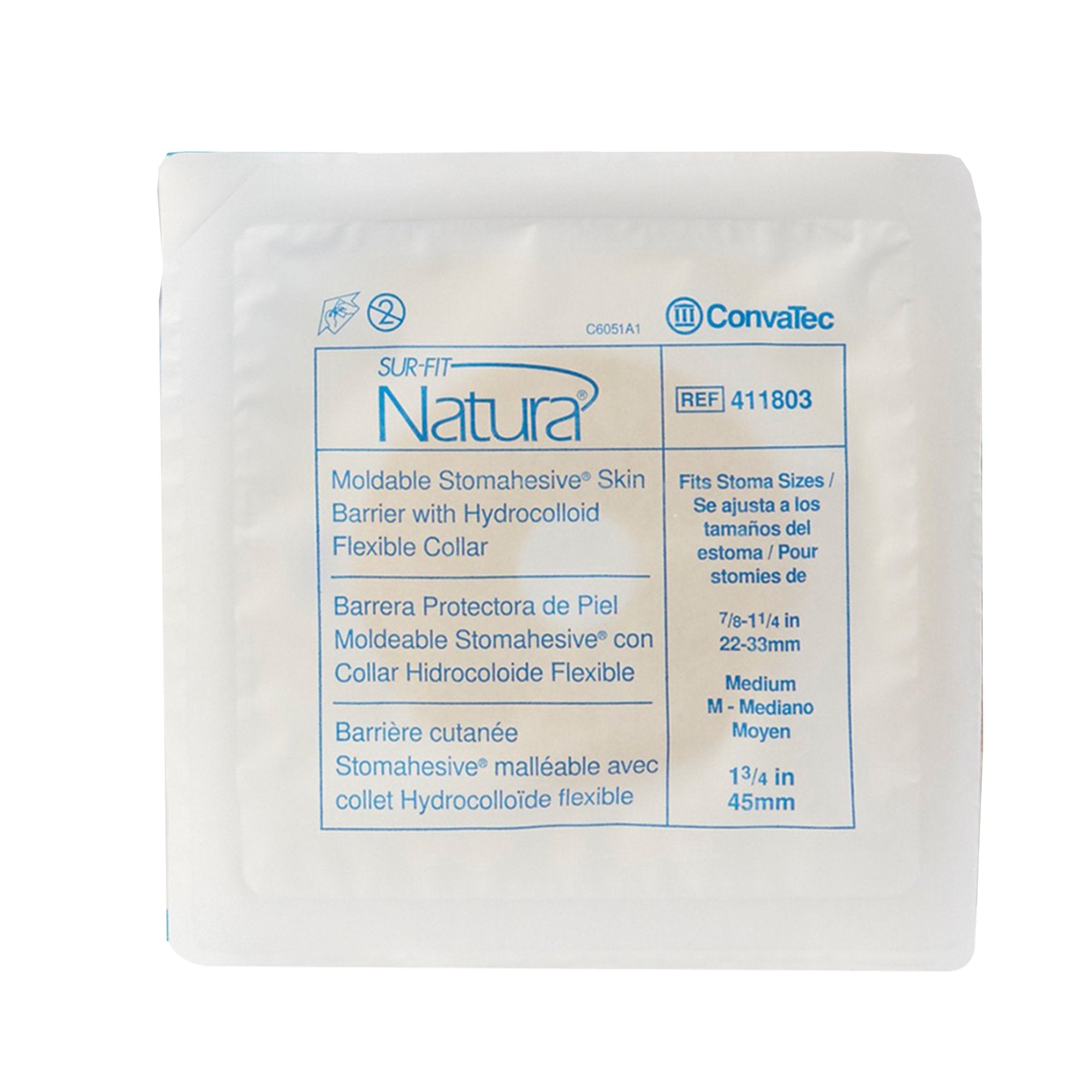 Ostomy Barrier Sur-Fit Natura Stomahesive Moldable, Standard Wear Without Tape 45 mm Flange SUR-FIT Natura System Hydrocolloid 7/8 to 1-1/4 Inch Opening