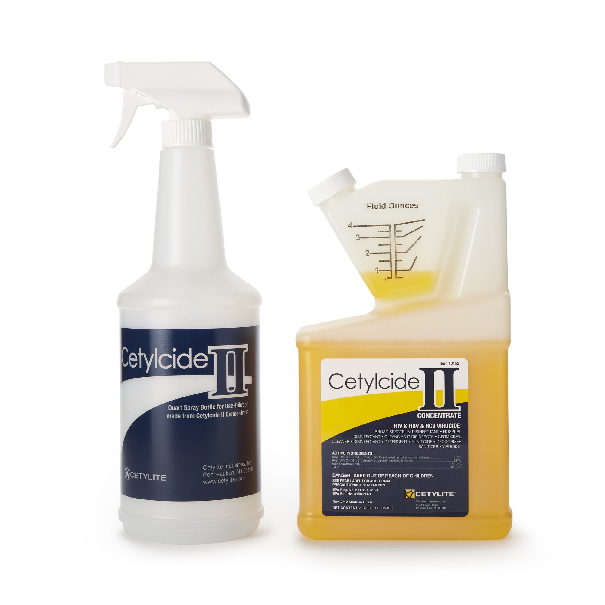 Cetylcide-II Surface Disinfectant Quaternary Based Manual Pour Liquid Concentrate 32 oz. Bottle Lemon Scent NonSterile
