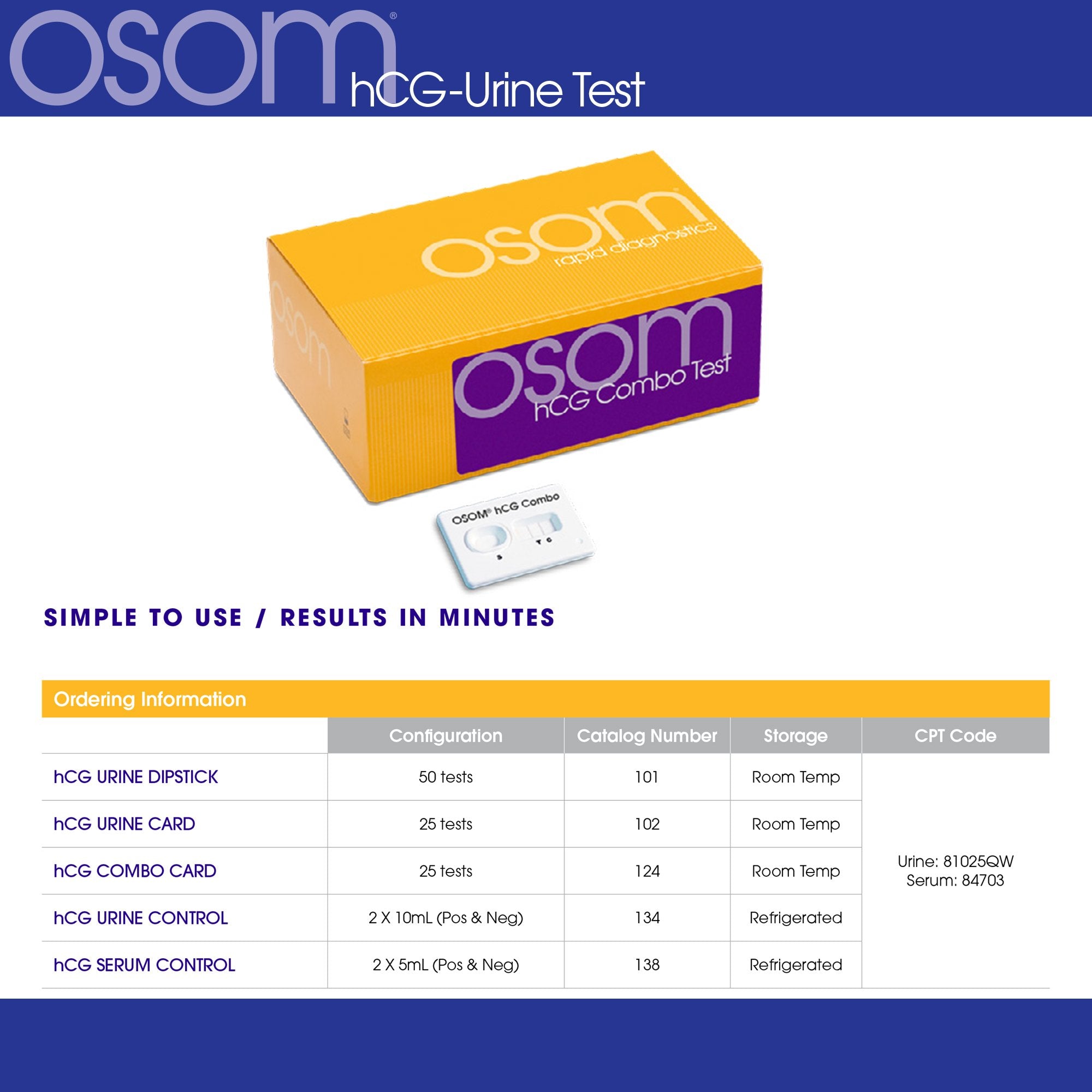 Fertility Test Kit OSOM hCG Combo Fertility Test hCG Pregnancy Test Serum / Urine Sample 25 Tests CLIA Waived